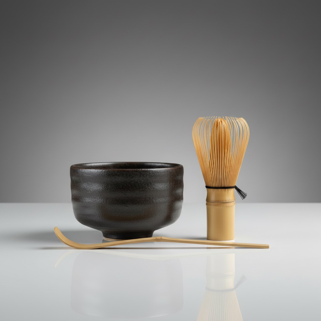 Home matcha set bamboo whisk, ceramic bowl, bamboo spoon